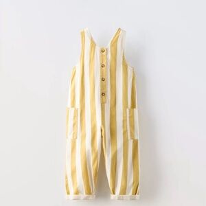 Zara Kids Long Striped Yellow & Cream Sleeveless Jumpsuit Size 4Y
